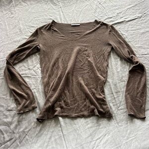 Zara Taupe V-Neck Long Sleeve Top